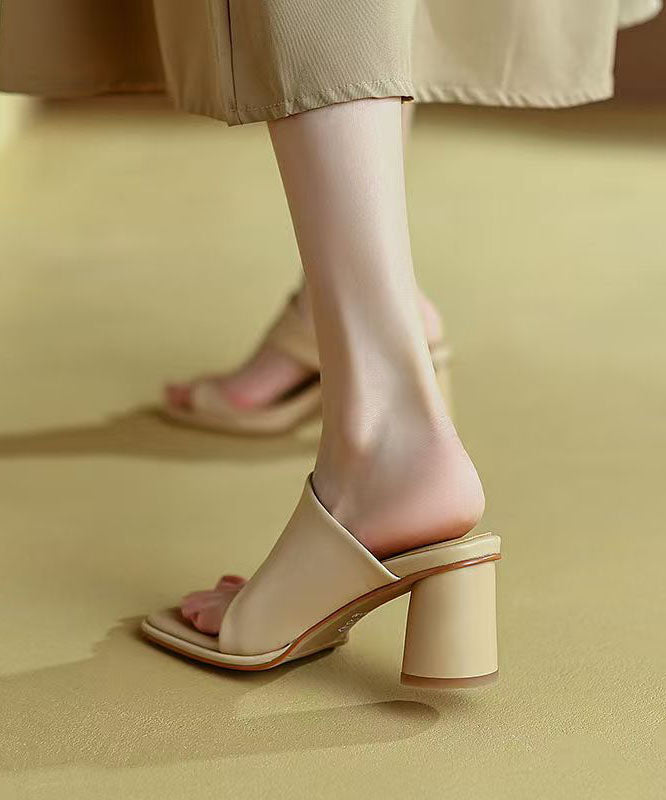 Elegant Splicing Chunky Heel Green Sheepskin Slide Sandals