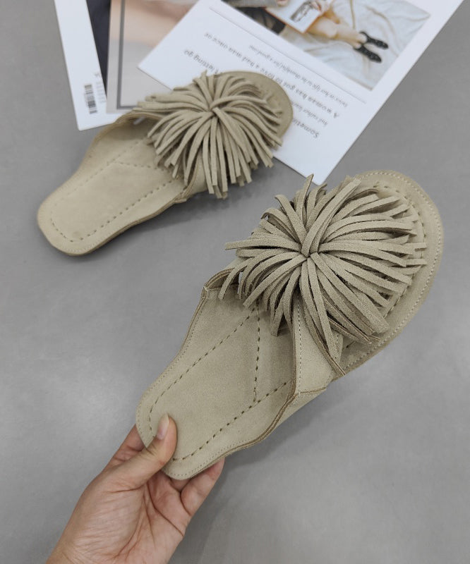 Comfy Pink Suede Tasseled Splicing Slide Sandals