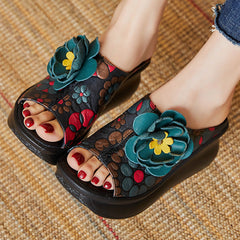 Leather Vintage Wedge Slippers