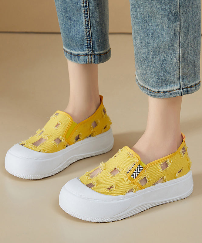 Yellow Splicing Platform Breathable Mesh Flats Shoes
