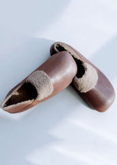 Soft Faux Fur Flat Shoes Black Faux Leather