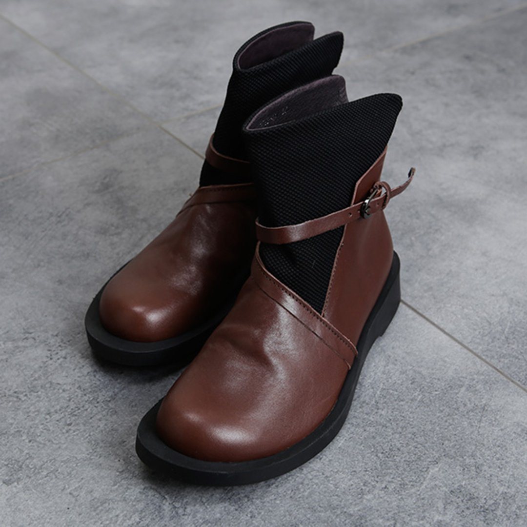 Cozy Vintage Leather Paneled Flats Martin Boots