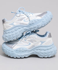 Stylish Lace Up Splicing Platform Blue Breathable Mesh Sport Shoes
