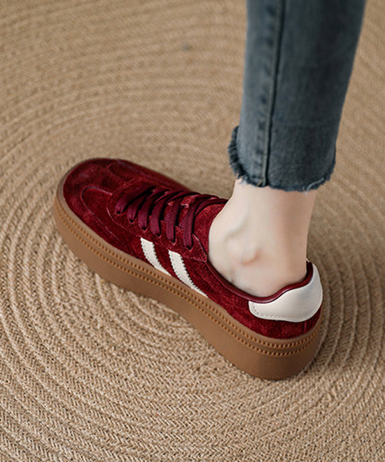 Red Suede Lace Up Splicing Platform Flats