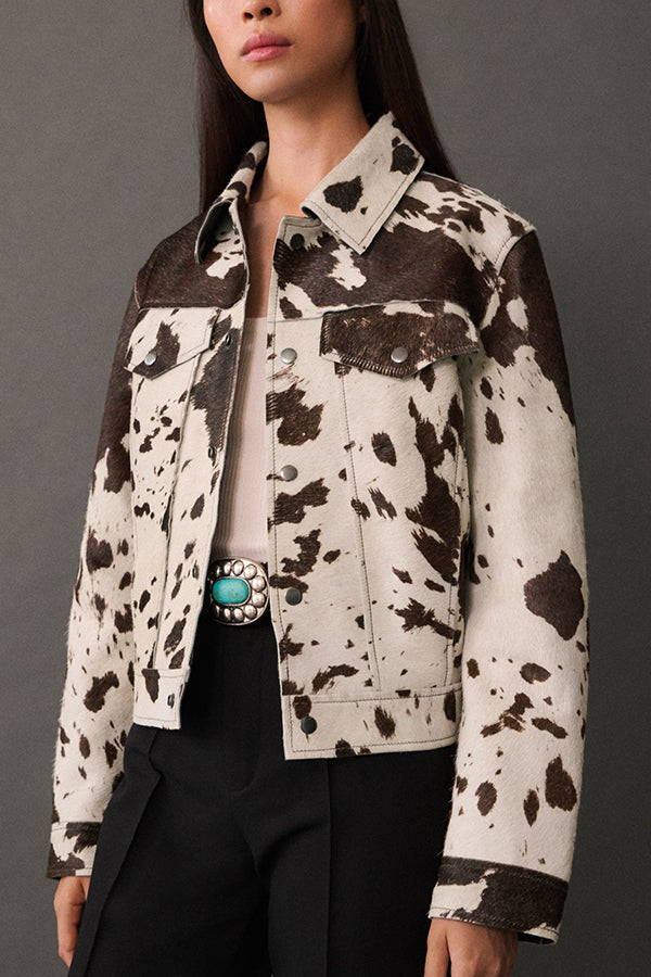 Irregular Cow Pattern Lapel Short Jacket