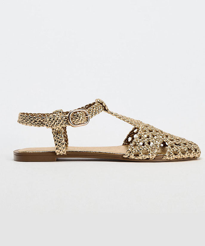 Gold Water Sandals Faux Leather Unique Splicing Hollow Out