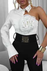 Three-dimensional Floral Collared Single-sleeve Casual Shirt