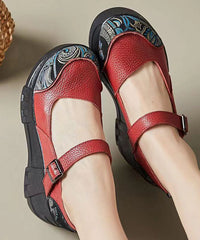 Red High Wedge Heels Shoes Splicing Buckle Strap