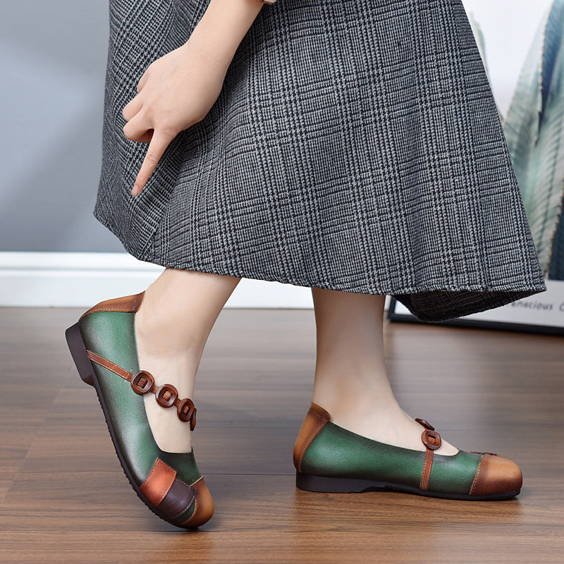 Summer Retro Color Matching Leather Casual Shoes