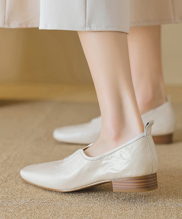Elegant Comfy Caramel Sheepskin Splicing Flat Feet Shoes