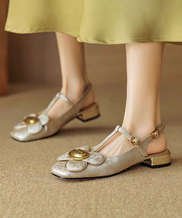 Green Flower Buckle Strap Flat Shoes