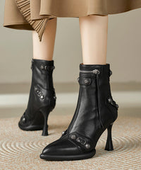 Pink Boots Stiletto Sheepskin Stylish Splicing Tassel Rivet