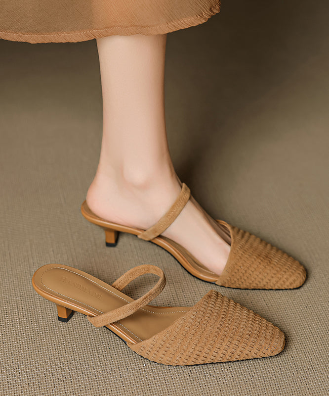 Splicing High Heel Blue Suede Slide Sandals