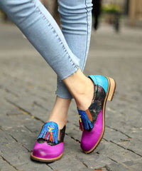 Colorblock Splicing Chunky Flat Shoes Cowhide Leather