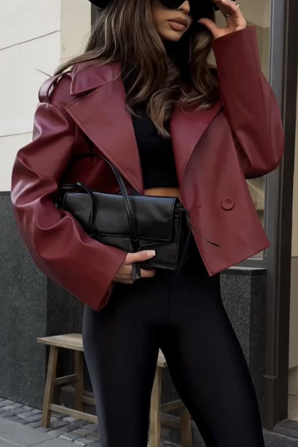 Lapel Long Sleeve Retro Loose Leather Jacket