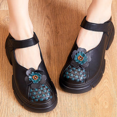 Retro Flower Plaited Leather Casual Shoes