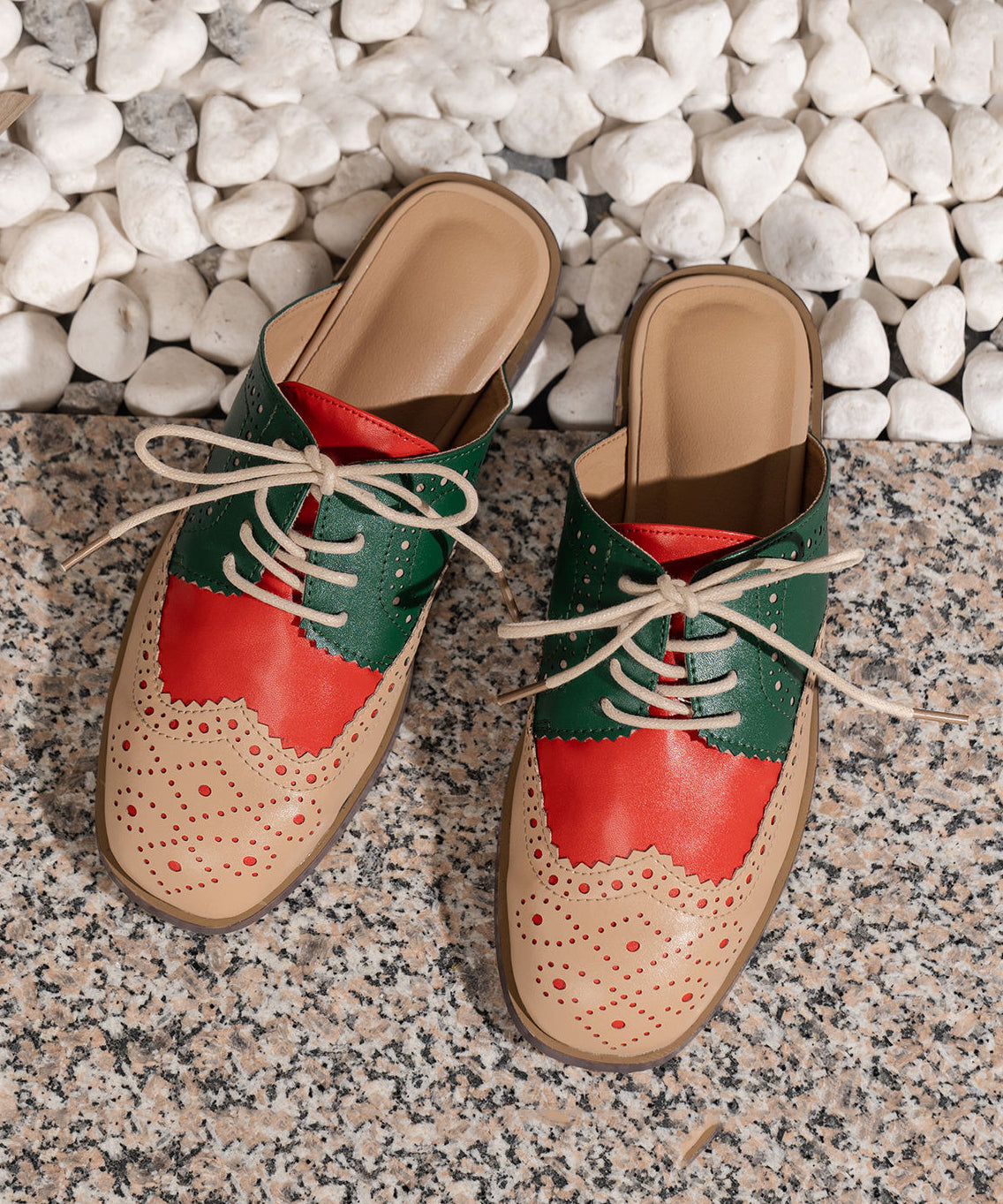 Red Lace Up Faux Leather Walking Low Heel Sandals