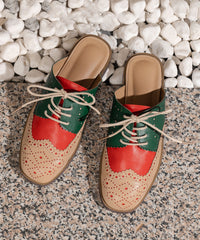 Red Lace Up Faux Leather Walking Low Heel Sandals