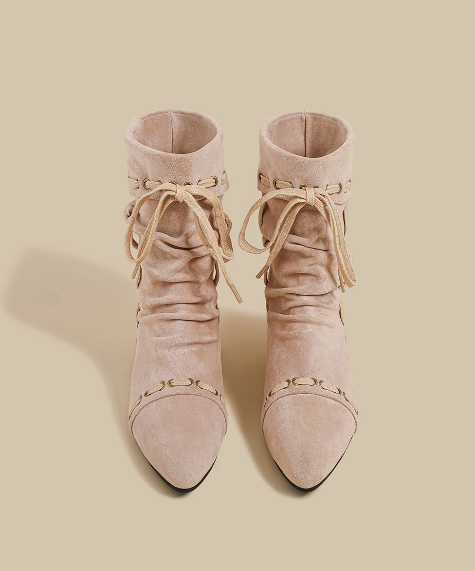 Splicing Wedge Boots Pink Suede Fuzzy Wool Lined