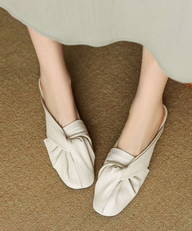 Comfy Splicing Beige Cowhide Leather Slide Sandals