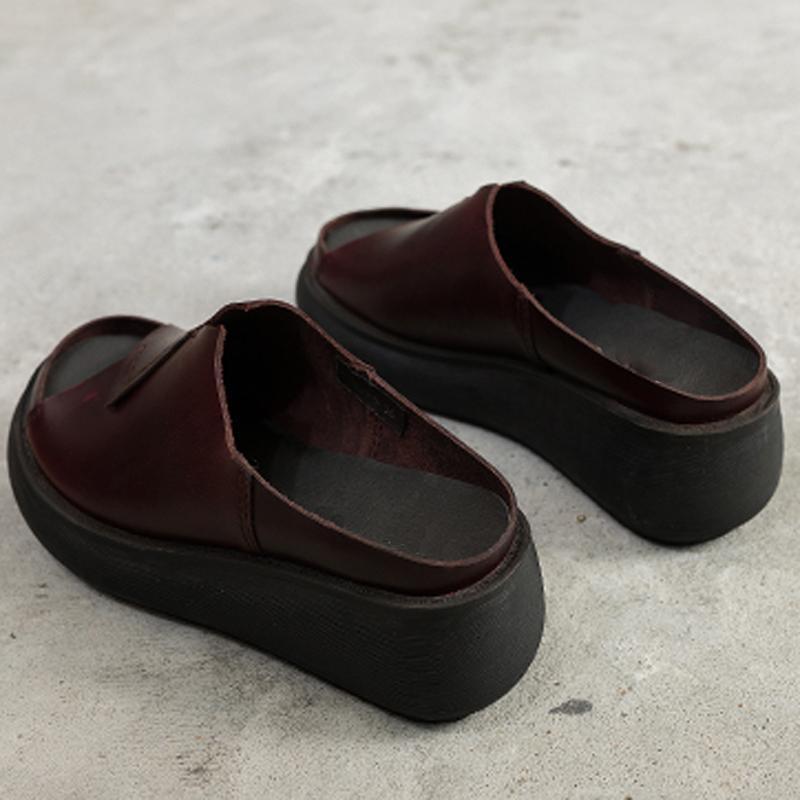Sewing Platform Casual Leather Slippers