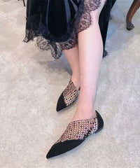 Black Flat Feet Shoes Suede Pointed Toe Splicing Zircon