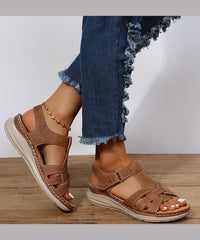 Brown Wedge Faux Leather Boho Splicing Sandals Peep Toe