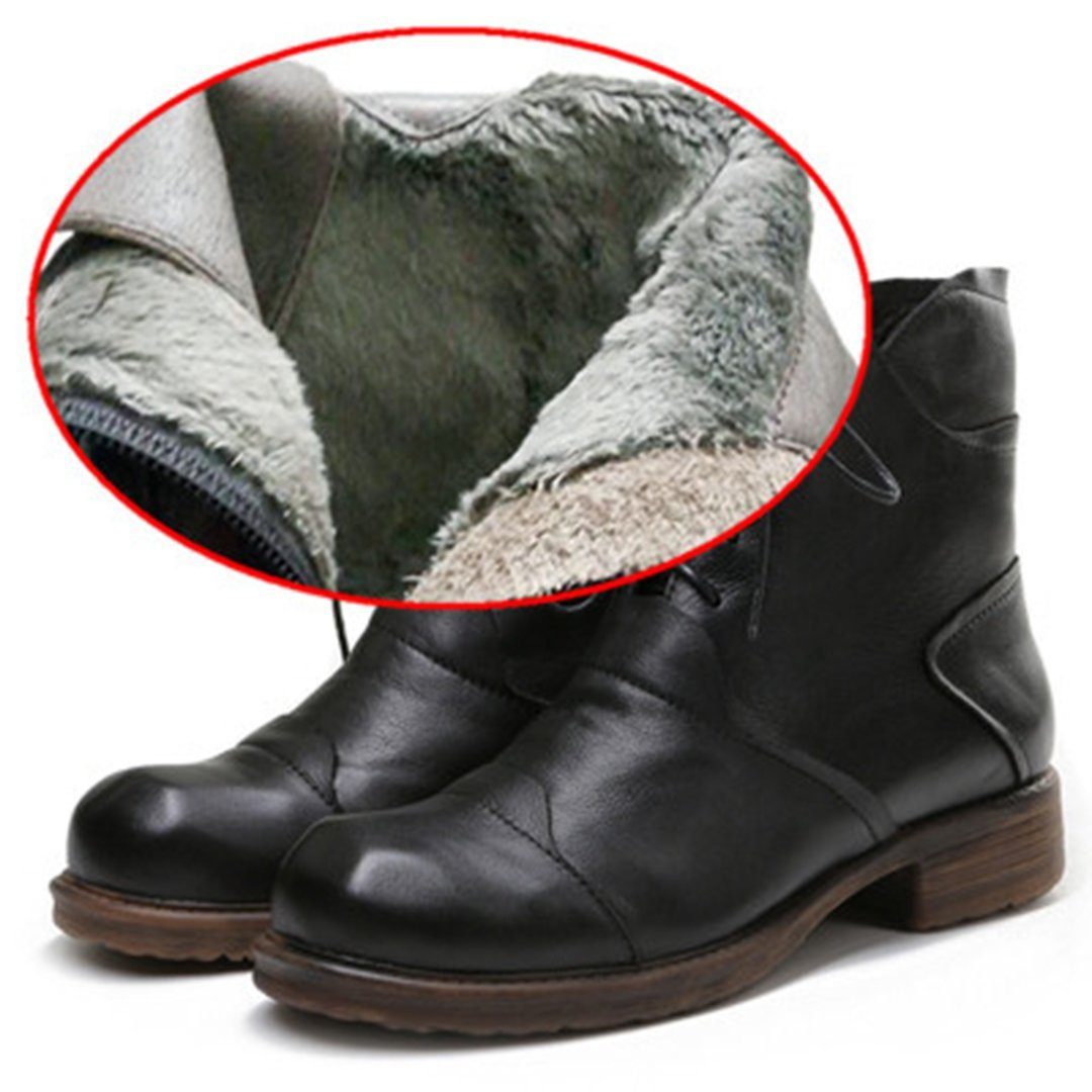 Cozy Lace Up Leather Chunky Heels Martin Boots