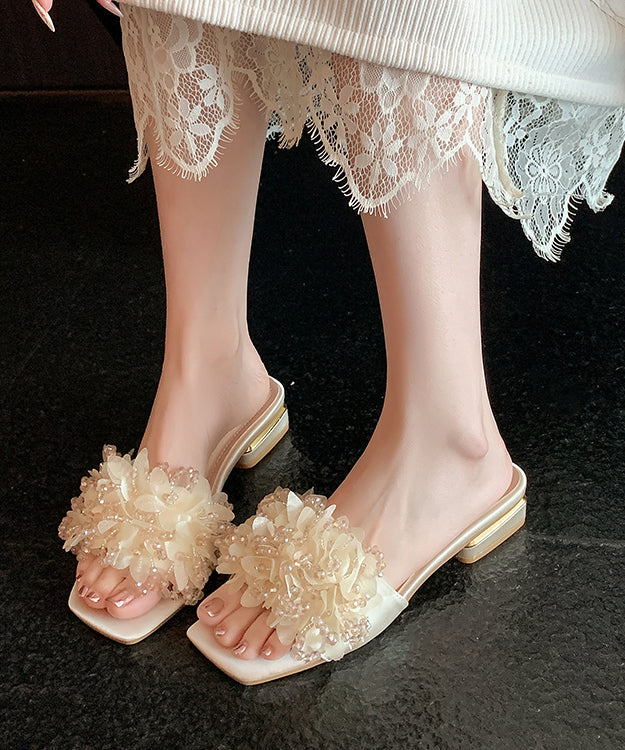 Stylish Apricot Floral Slide Sandals Peep Toe