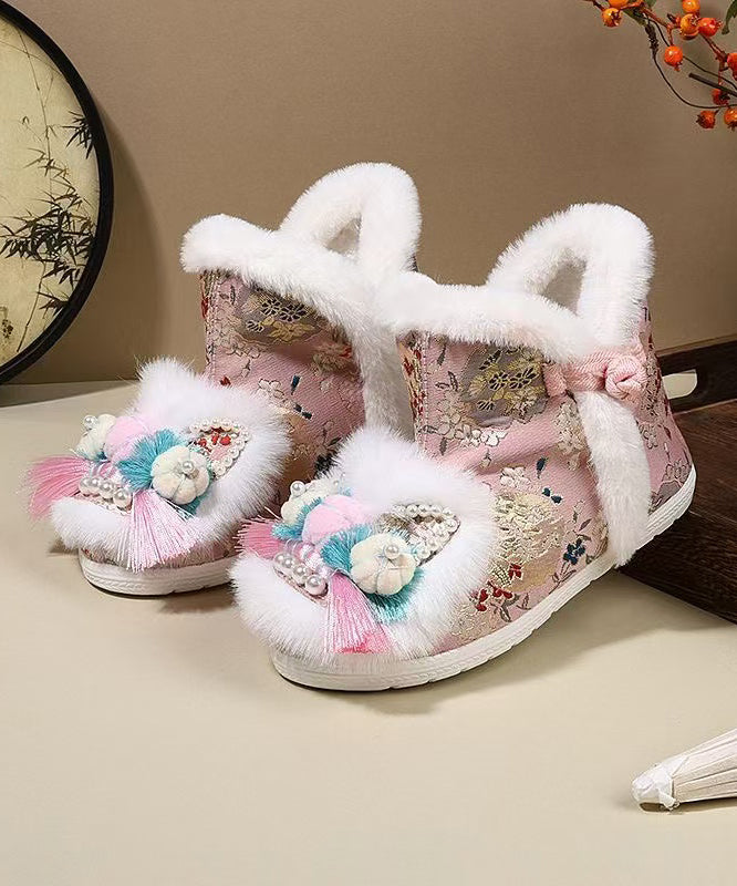 Pink Embroidery Nail Bead Splicing Boots