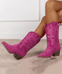 Rose Embossed Pointed Toe Solid Suede Boots Boots