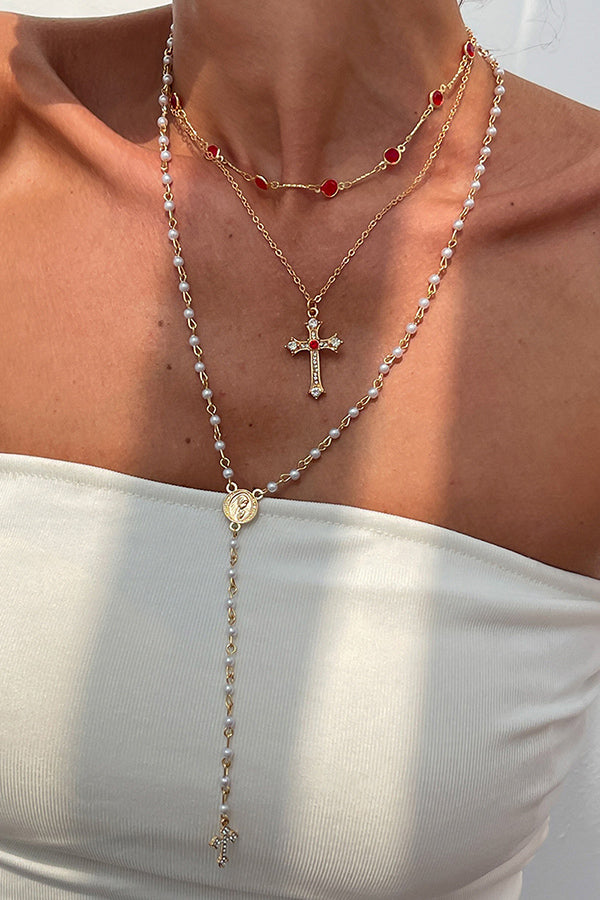 Diamond Cross Chain Elegant Multi-layered Necklace
