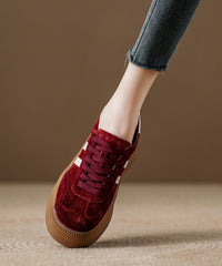 Red Suede Lace Up Splicing Platform Flats