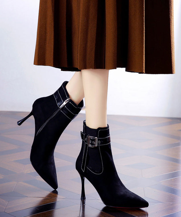 Splicing Stiletto Boots Khaki Suede Pointed Toe