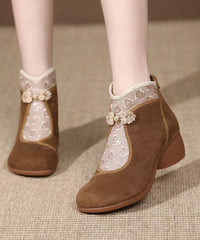 Retro Suede Breathable Mesh Splicing Brown Boots