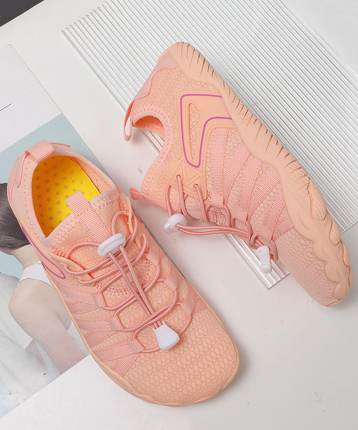 Women Pink Cotton Fabric Flat Shoes Splicing Cross Strap