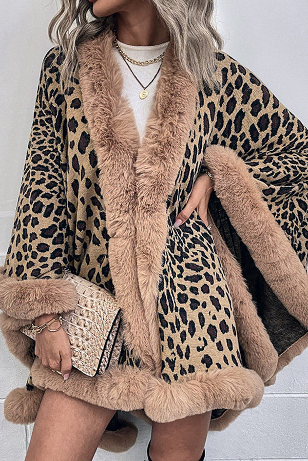 Leopard Print Raw Edge Shawl Cape Cardigan