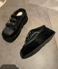 Beige Splicing Platform Teddy Slide Sandals