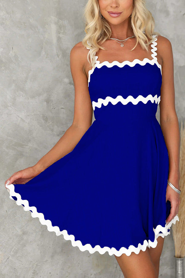 Aimie Solid Color Wavy Lace Suspender Mini Dress