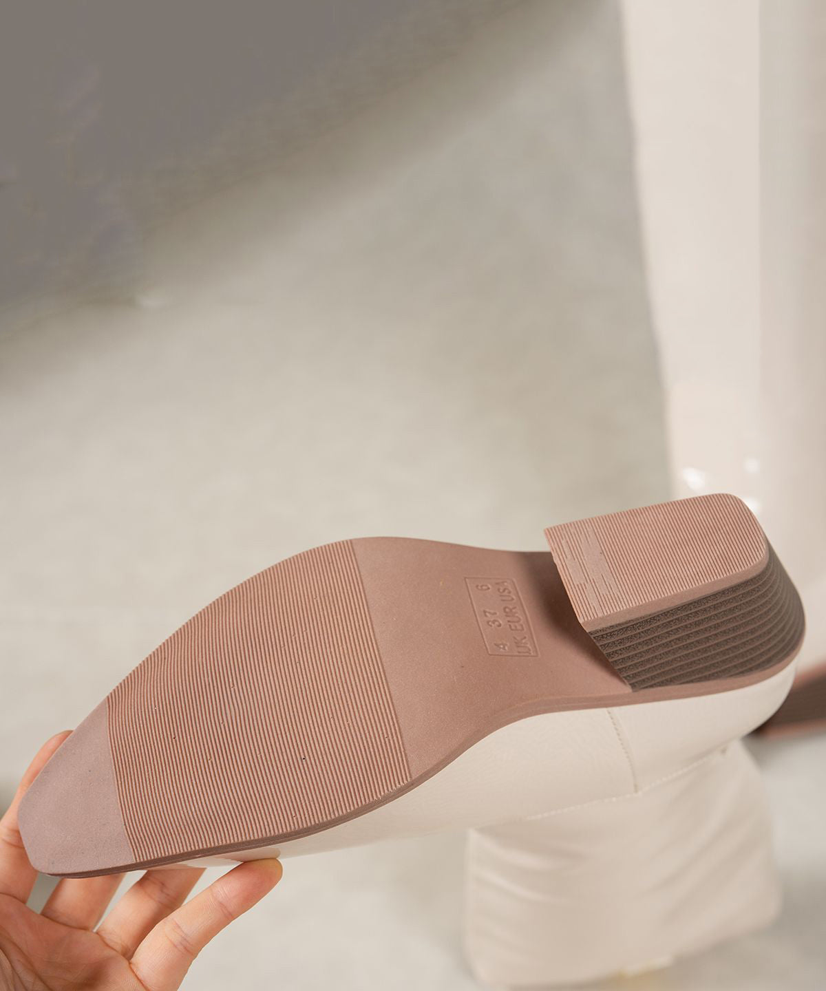 Beige Pointed Toe Splicing Faux Leather Chunky Boots