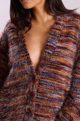 Mixed Color Loose V-neck Casual Knit Cardigan