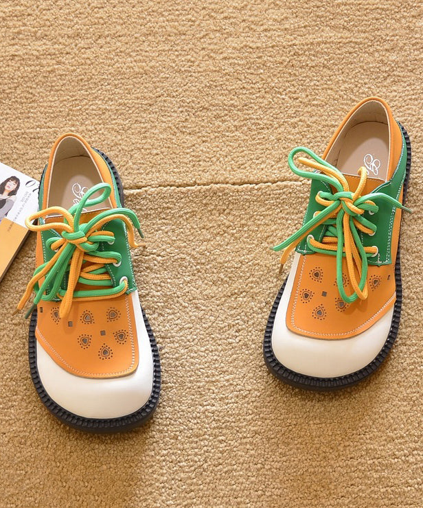 Orange Lace Up Splicing Comfy Flat Shoes For Women