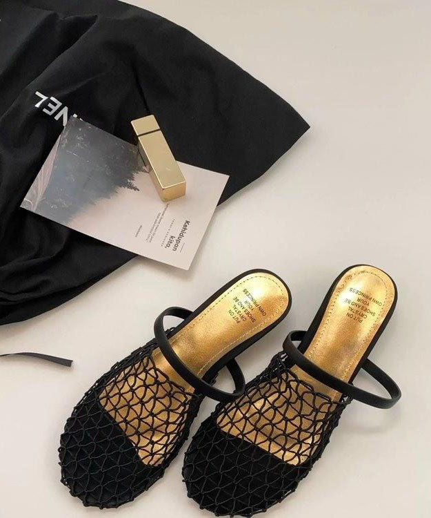 Black Hollow Out Breathable Splicing Slide Sandals