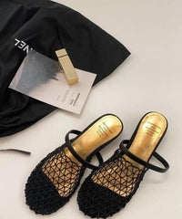 Black Hollow Out Breathable Splicing Slide Sandals