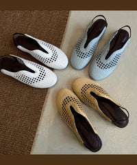 White Flat Sandals Sheepskin Boutique Splicing Hollow Out