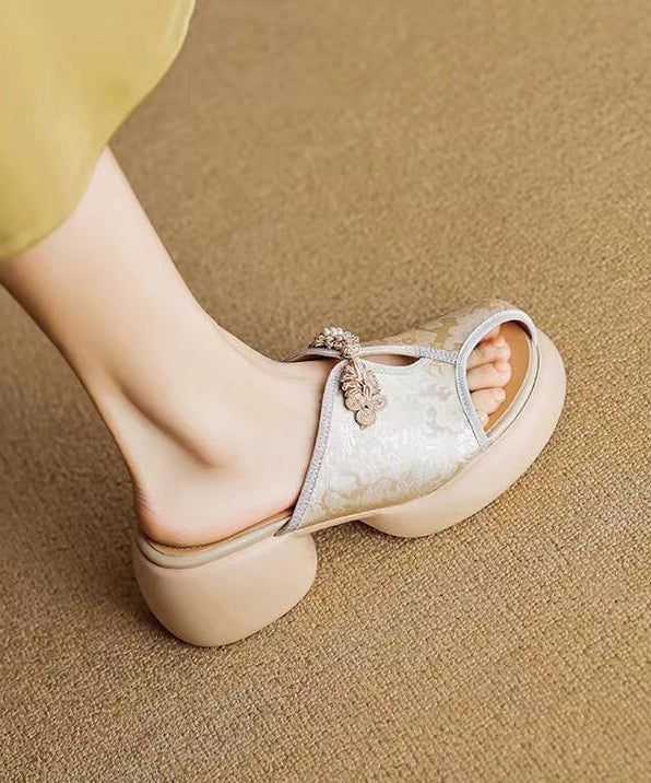 Green Embroidered Chunky Heel Slide Sandals