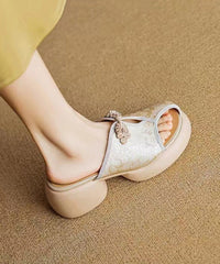 Green Embroidered Chunky Heel Slide Sandals