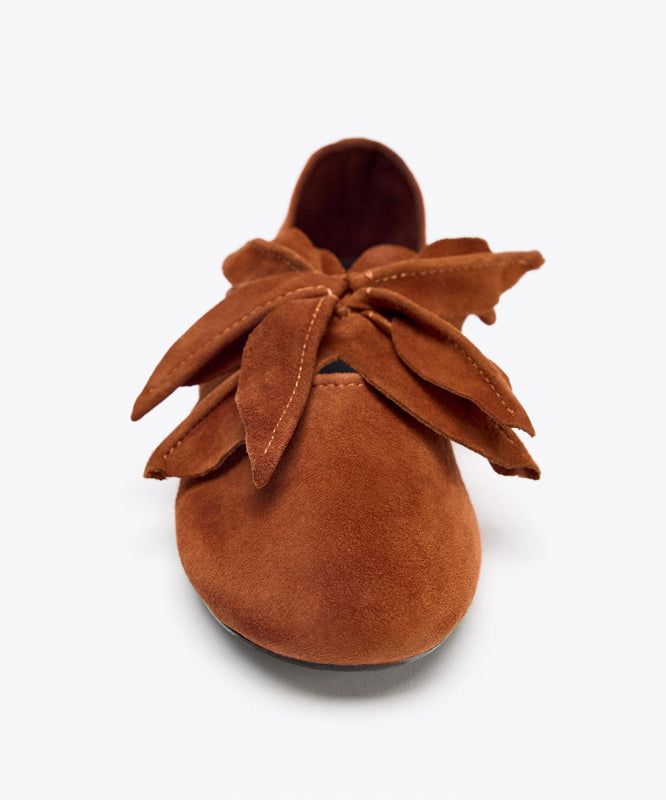 French Orange Suede Splicing Floral Flats