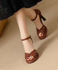 Stylish Hollow Out Buckle Strap High Heel Sandals Black Faux Leather