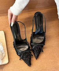 Beige High Heel Faux Leather Stylish Tulle Splicing Sandals